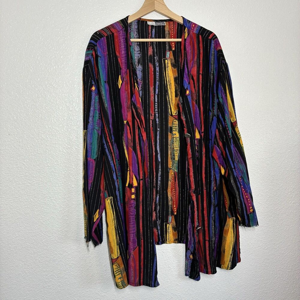 Vintage C.M. SHAPES Kimono Jacket Womens One Size Multicolor Abstract Art 80s